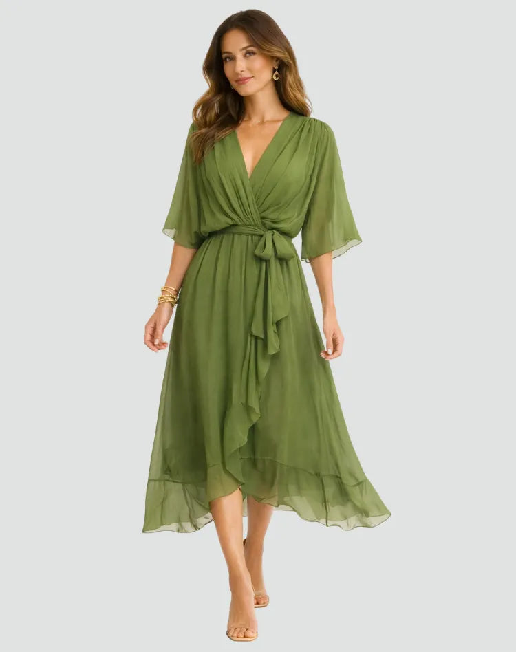 Vestido midi de mujer con dobladillo fruncido y volantes