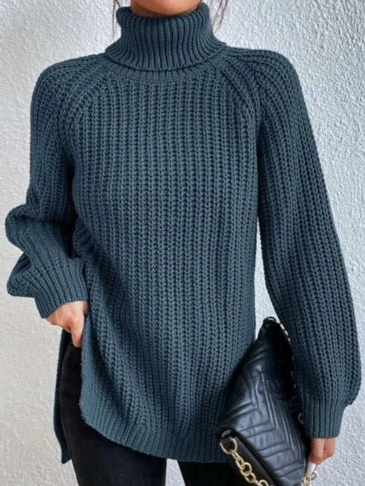 Suéter de punto fino para mujer con cuello alto y corte holgado