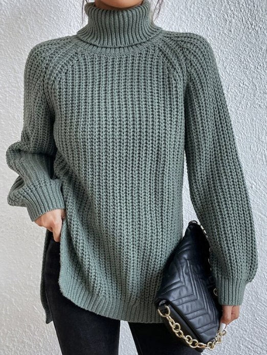 Suéter de punto fino para mujer con cuello alto y corte holgado