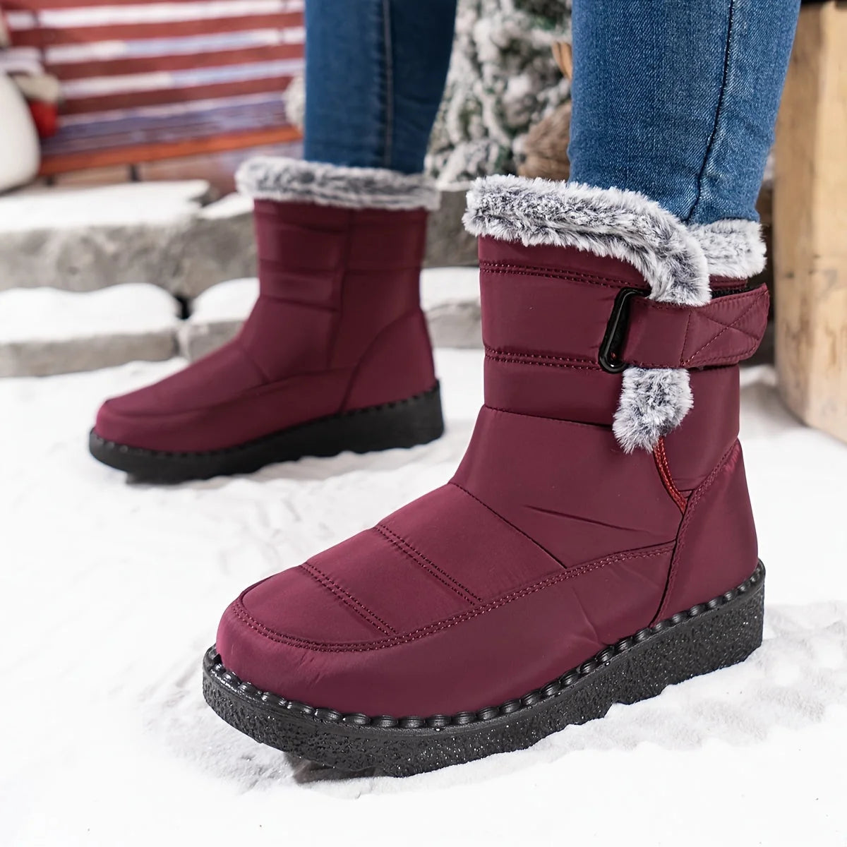 Botas de nieve impermeables para mujer con forro de Sherpa