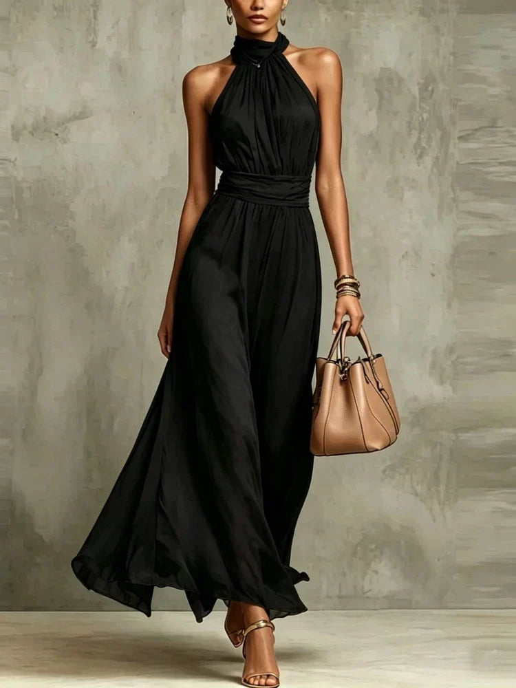 Vestido halter para mujer con cintura fruncida