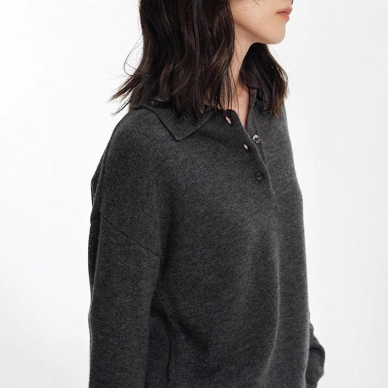Jersey tipo polo para mujer con puños acanalados