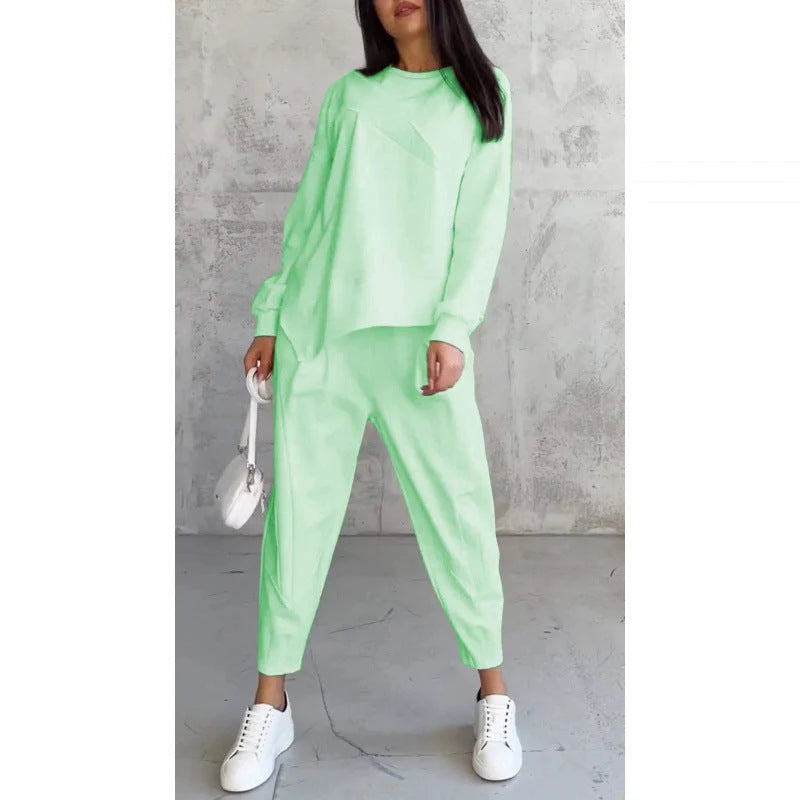 Conjunto de sudadera para mujer de mezcla de algodón con dobladillo asimétrico