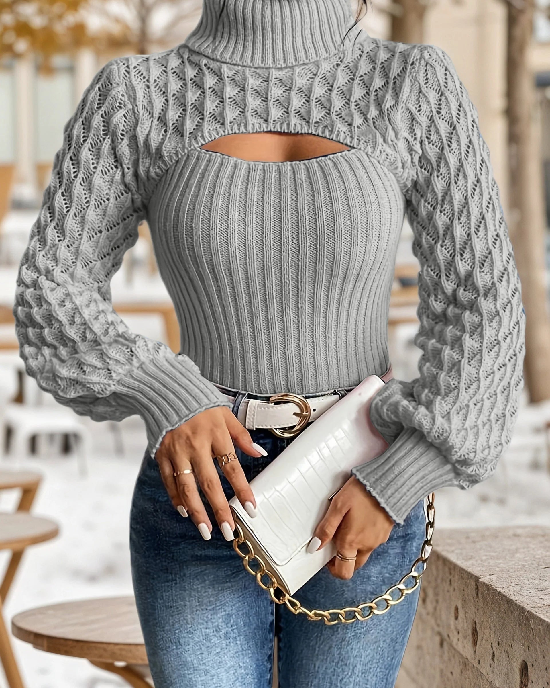 Jersey de punto para mujer con escote recortado