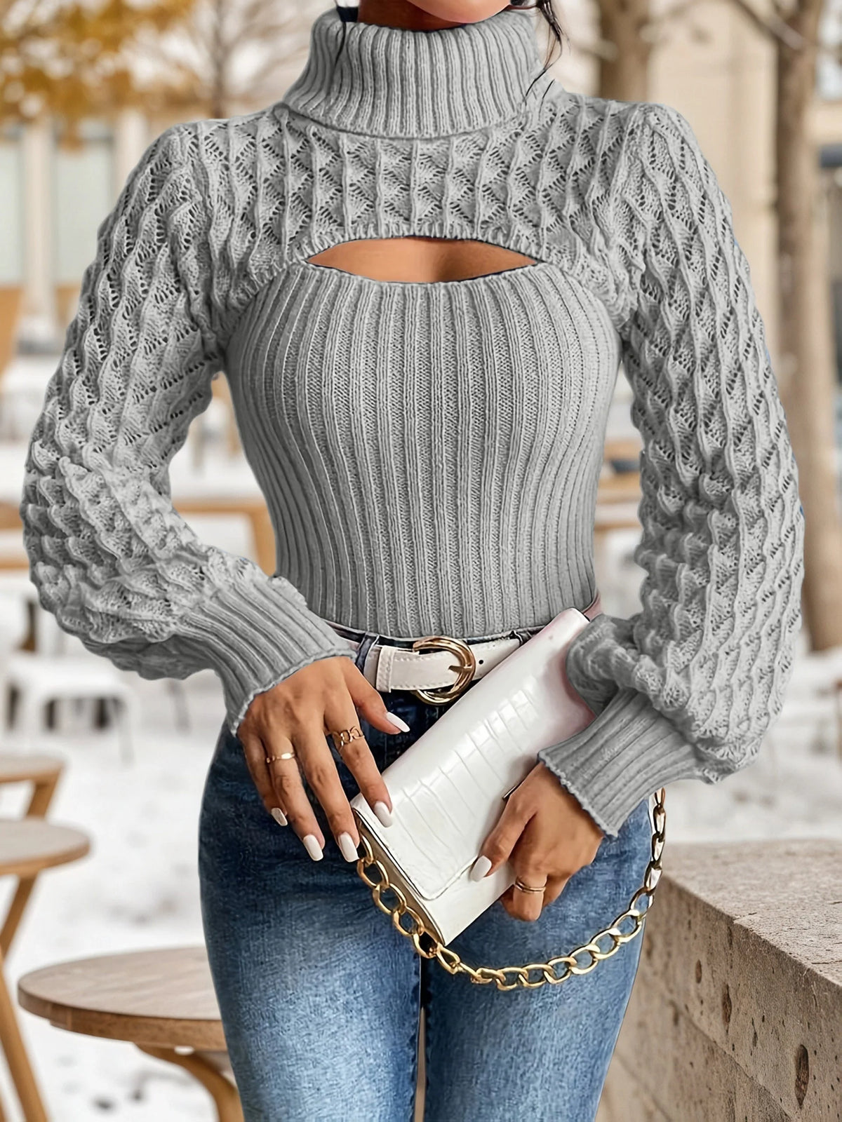 Jersey de punto para mujer con escote recortado