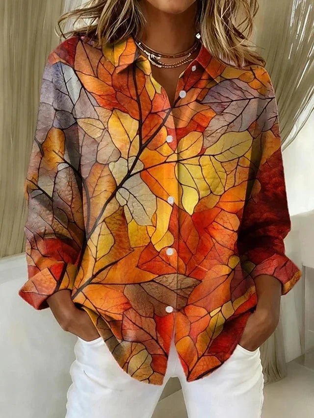 Blusa de mujer con estampado botánico de hojas