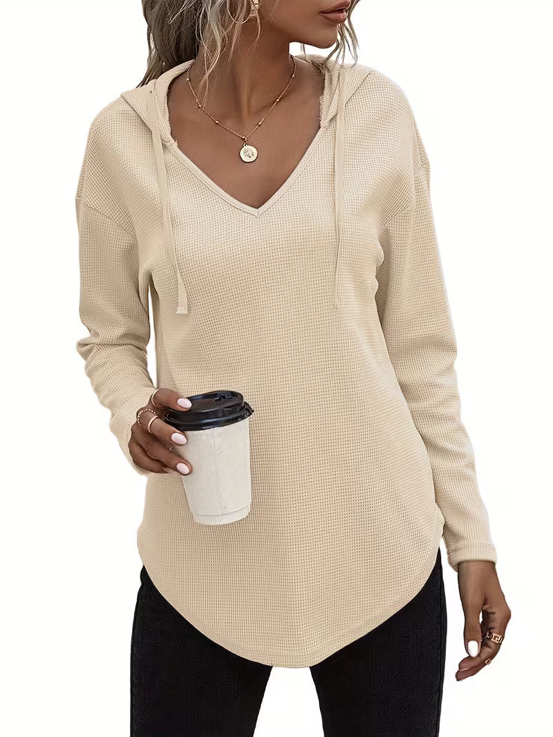 Sudadera con capucha de punto waffle para mujer con cordón