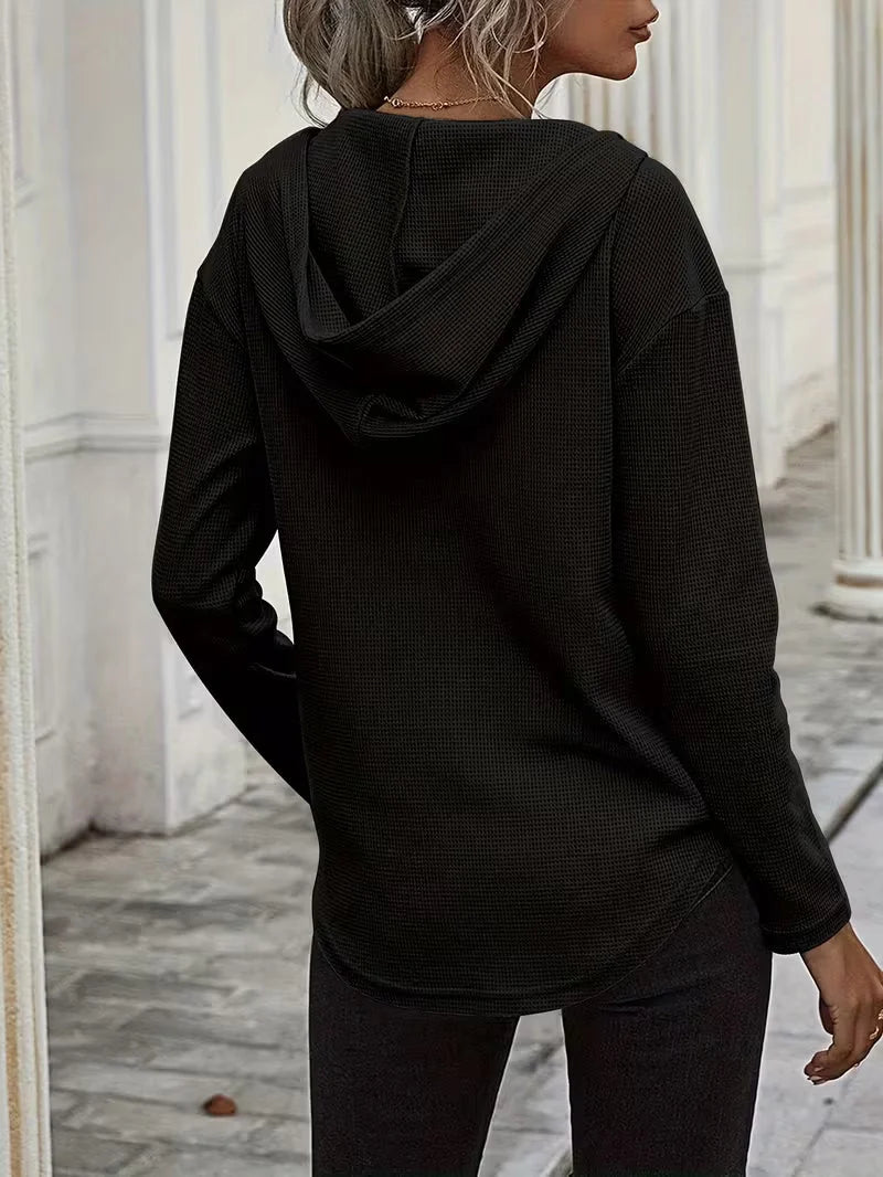 Sudadera con capucha de punto waffle para mujer con cordón
