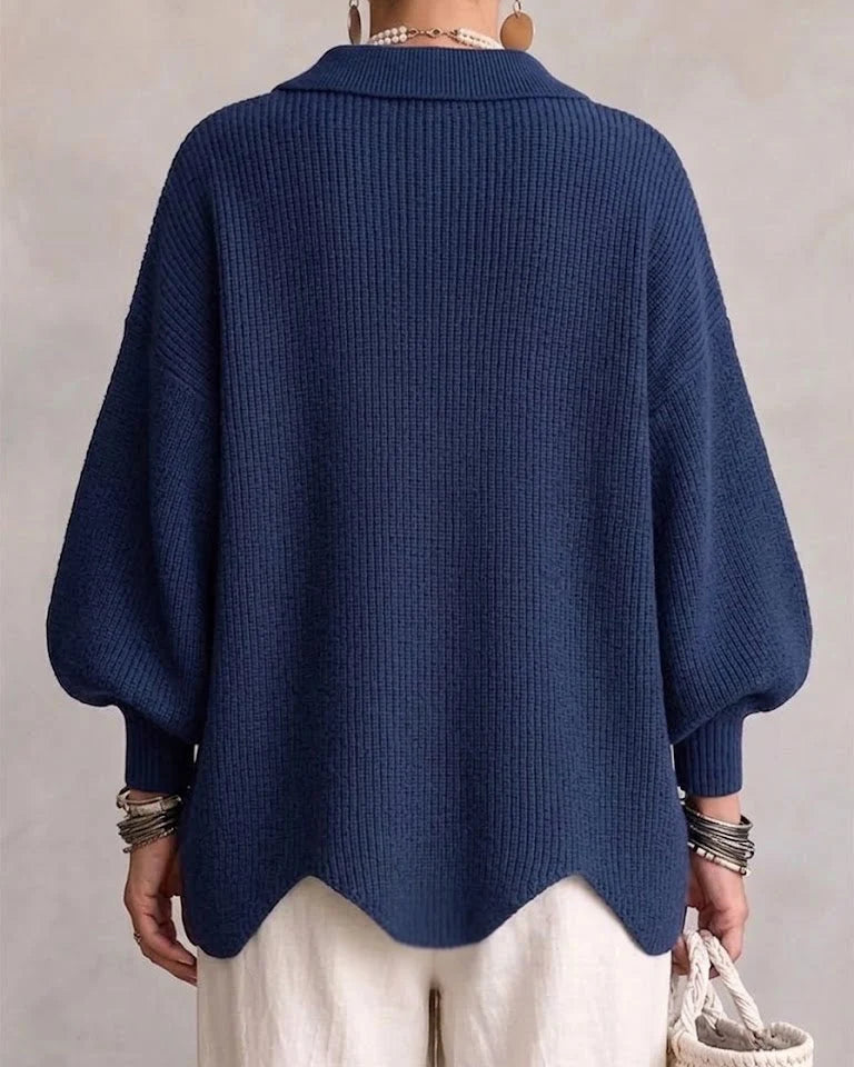 Cardigan de punto grueso para mujer con mangas farol y botones dorados