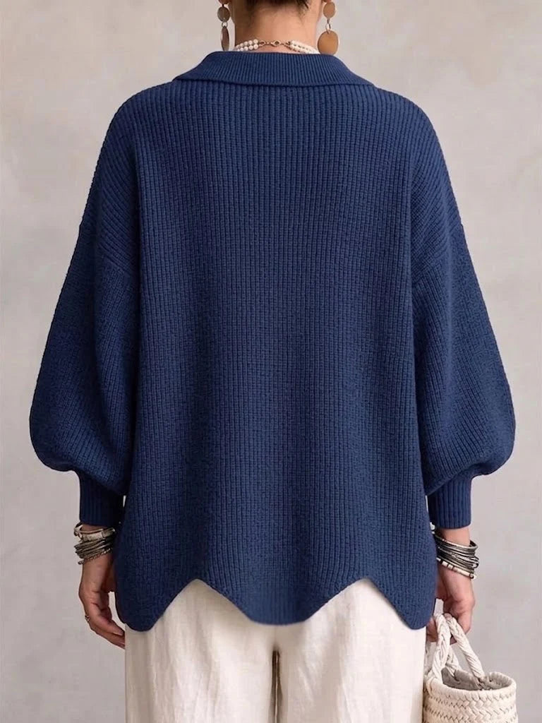 Cardigan de punto grueso para mujer con mangas farol y botones dorados