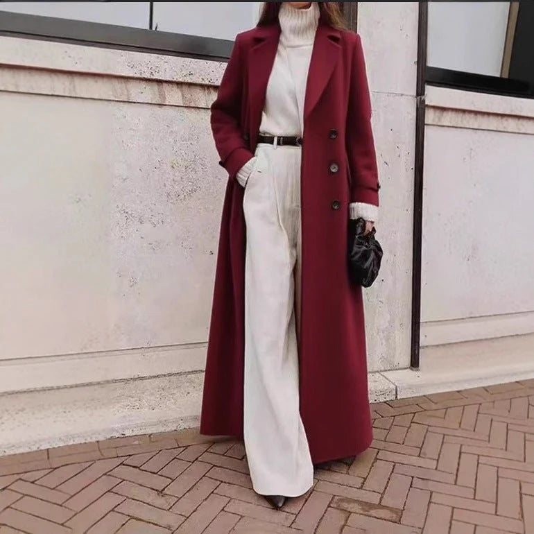 Abrigo largo de mujer con solapa ancha