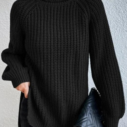 Suéter de punto fino para mujer con cuello alto y corte holgado