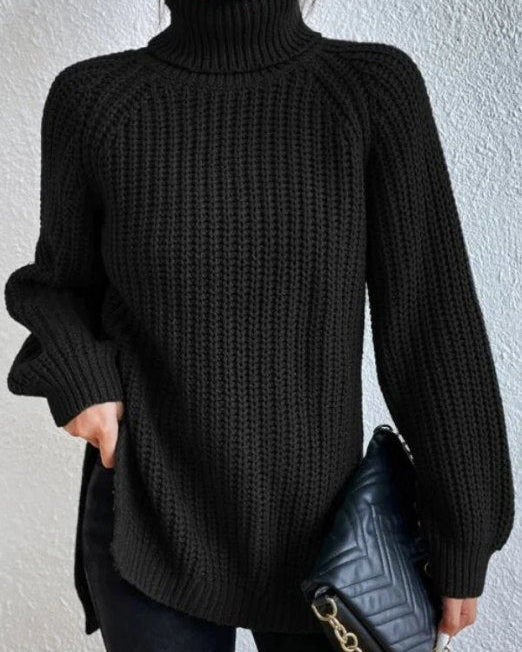 Suéter de punto fino para mujer con cuello alto y corte holgado