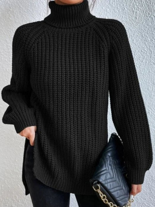 Suéter de punto fino para mujer con cuello alto y corte holgado