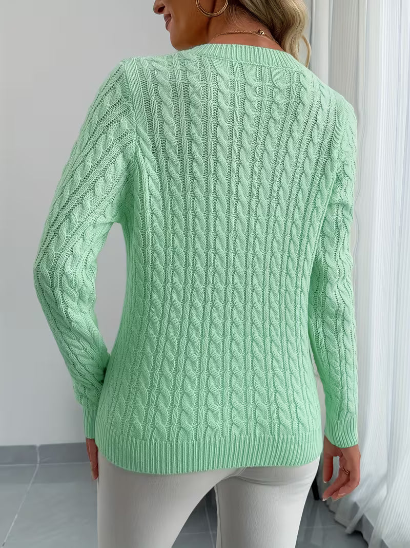 Jersey de mujer con cuello en V y punto trenzado
