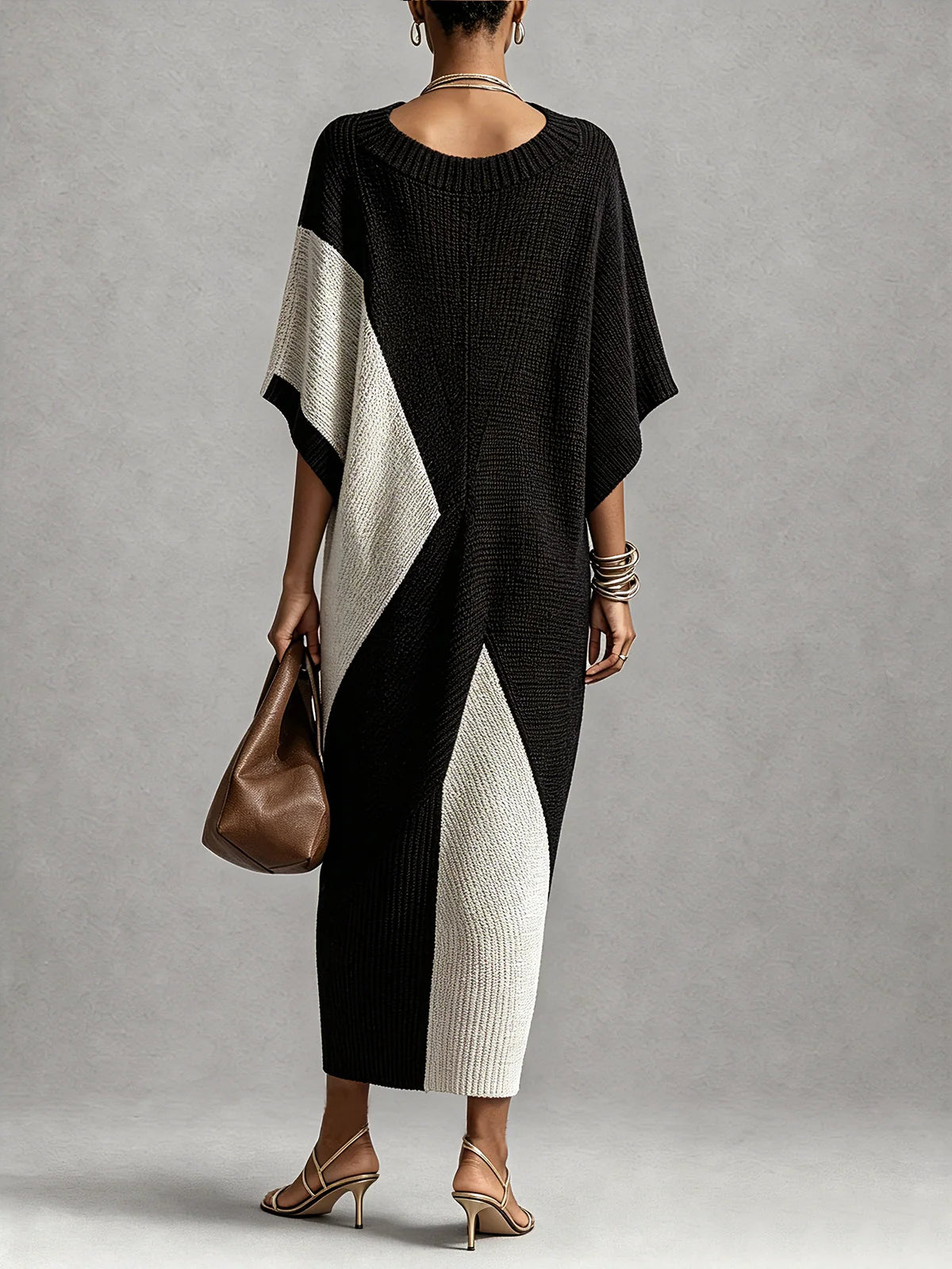 Vestido midi de mujer con escote en V bicolor