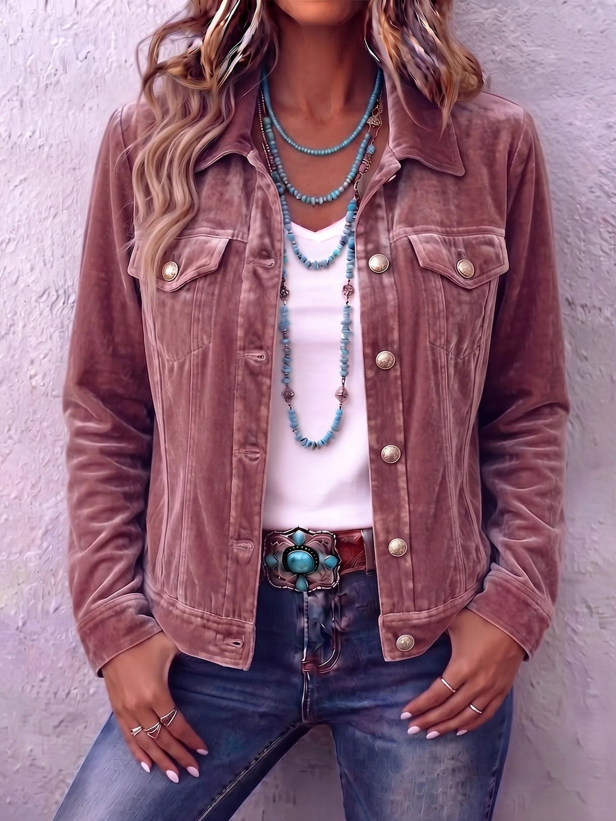 Chaqueta corta de terciopelo para mujer con solapa estructurada
