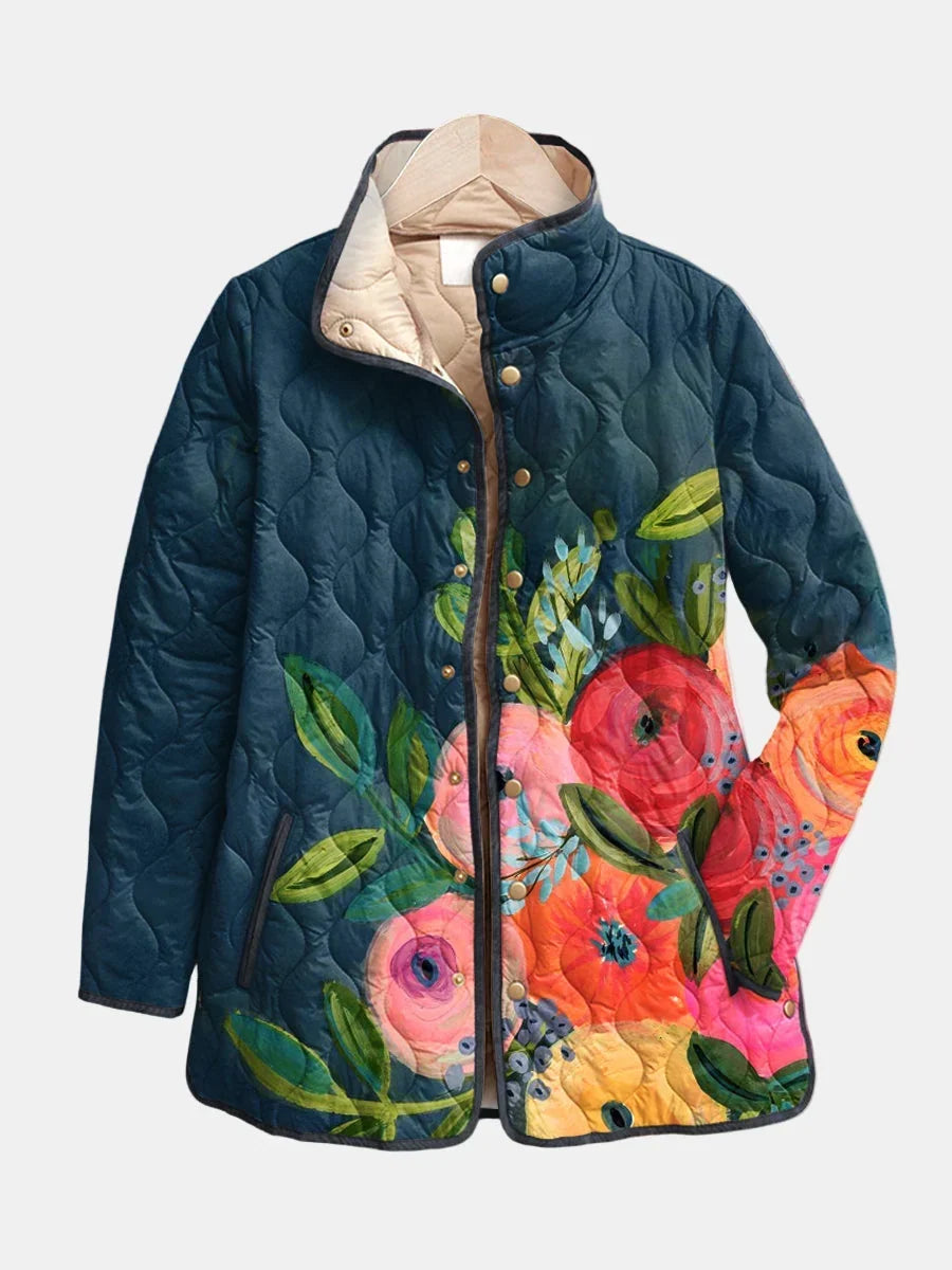 Chaqueta acolchada para mujer con costuras de flores