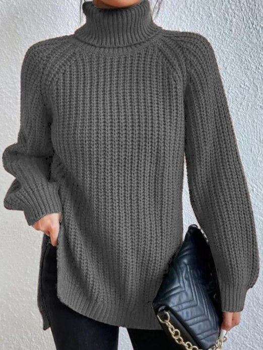 Suéter de punto fino para mujer con cuello alto y corte holgado