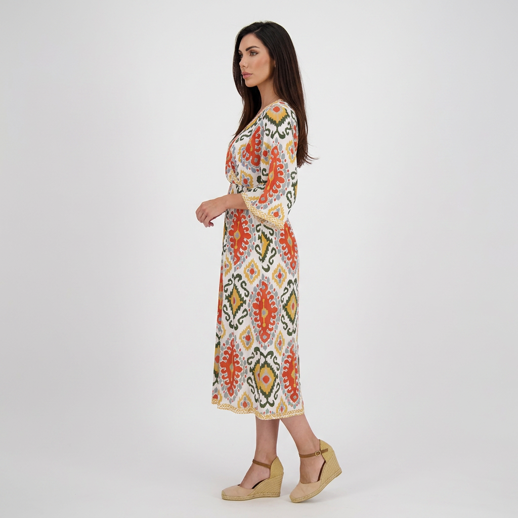 Vestido Midi Mujer Estampado con Escote Cruzado