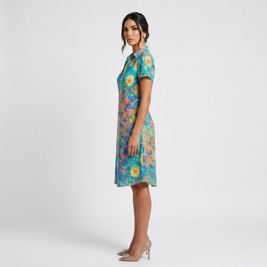 Sanne | Vestido de verano de mujer colorido con estampado floral y mangas cortas