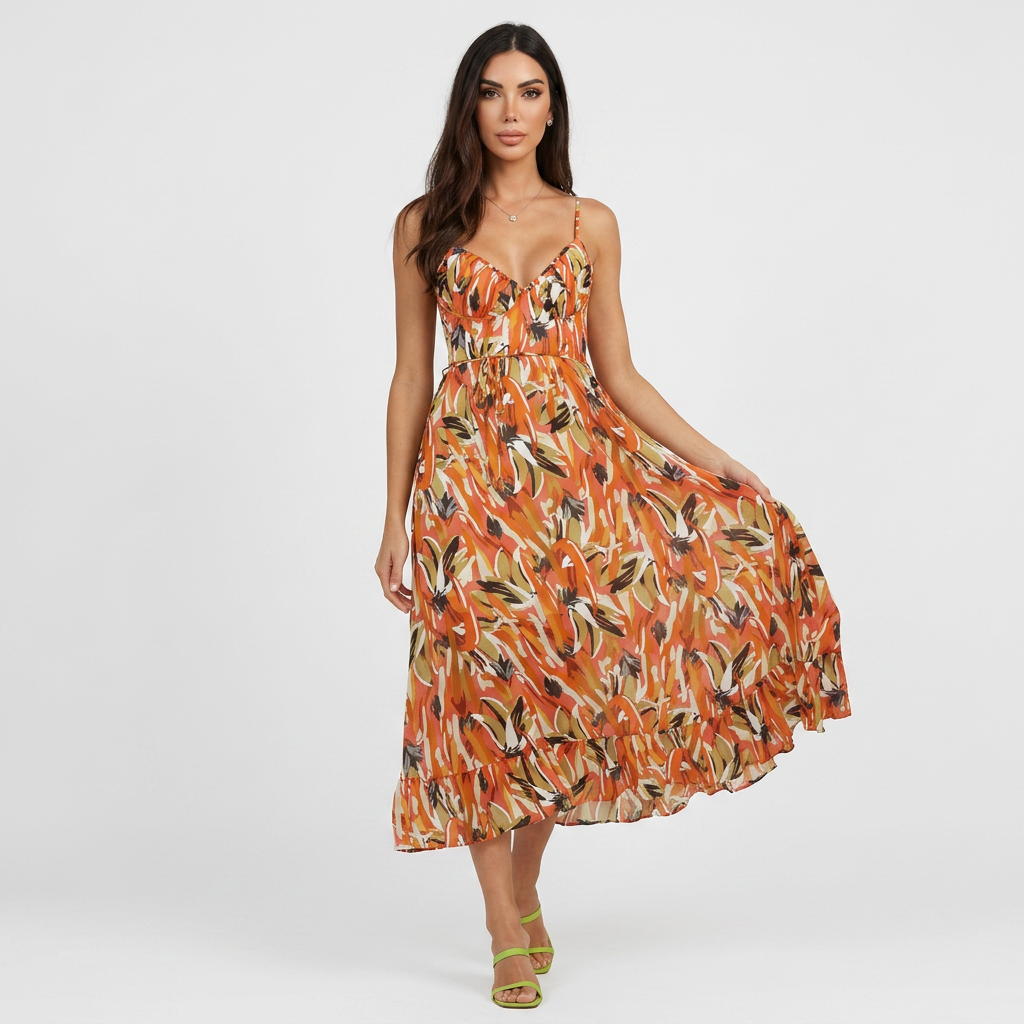 Vestido Midi Estampado Mujer de Tirantes