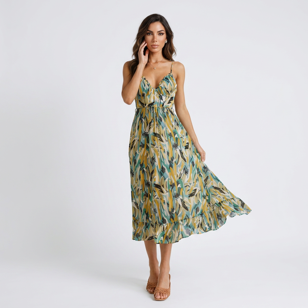 Vestido Midi Estampado Mujer de Tirantes