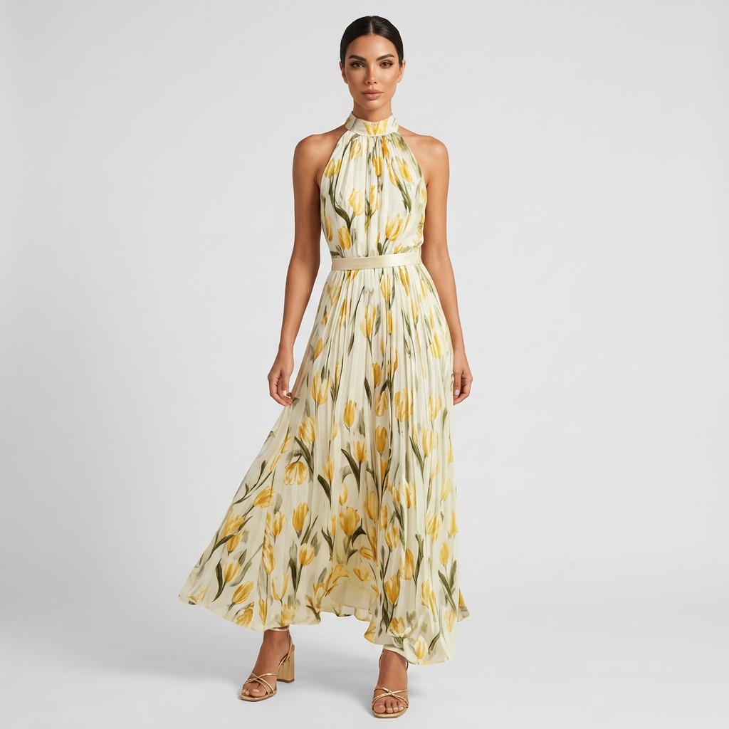 Vestido Maxi Floral Mujer con Cuello Halter