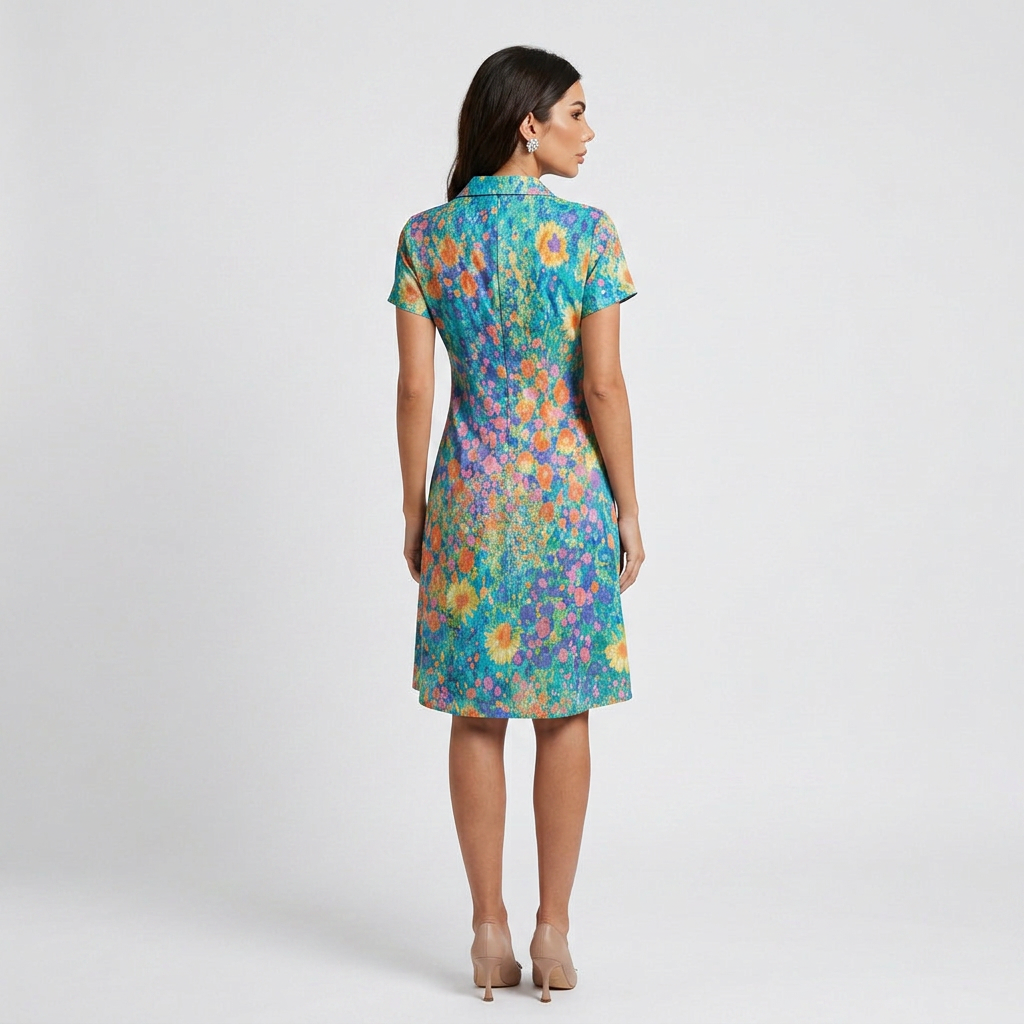 Vestido Camisero Floral Mujer Manga Corta