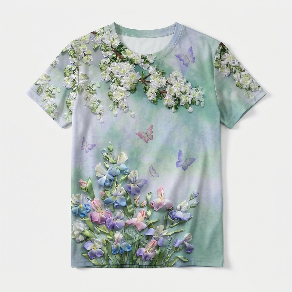 Camiseta de mujer con estampado floral: camisetas con estampado floral en 3D, camisetas informales de verano con cuello redondo, camisetas oversize de manga corta