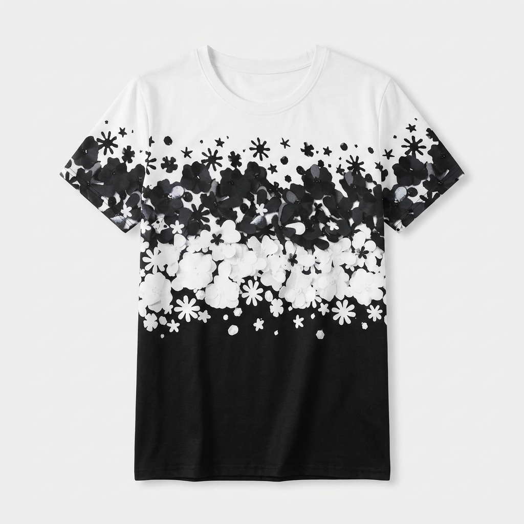 Camiseta de mujer con estampado floral: camisetas con estampado floral en 3D, camisetas informales de verano con cuello redondo, camisetas oversize de manga corta