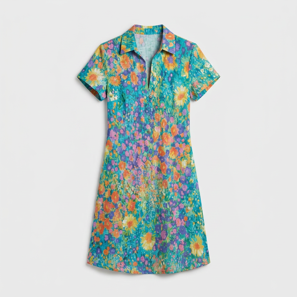 Sanne | Vestido de verano de mujer colorido con estampado floral y mangas cortas
