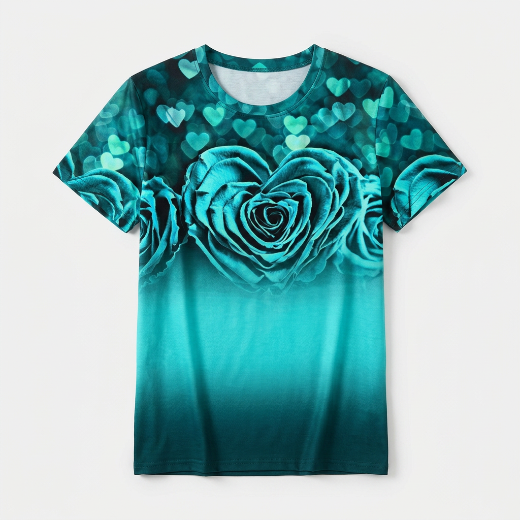 Camiseta de mujer con estampado floral: camisetas con estampado floral en 3D, camisetas informales de verano con cuello redondo, camisetas oversize de manga corta